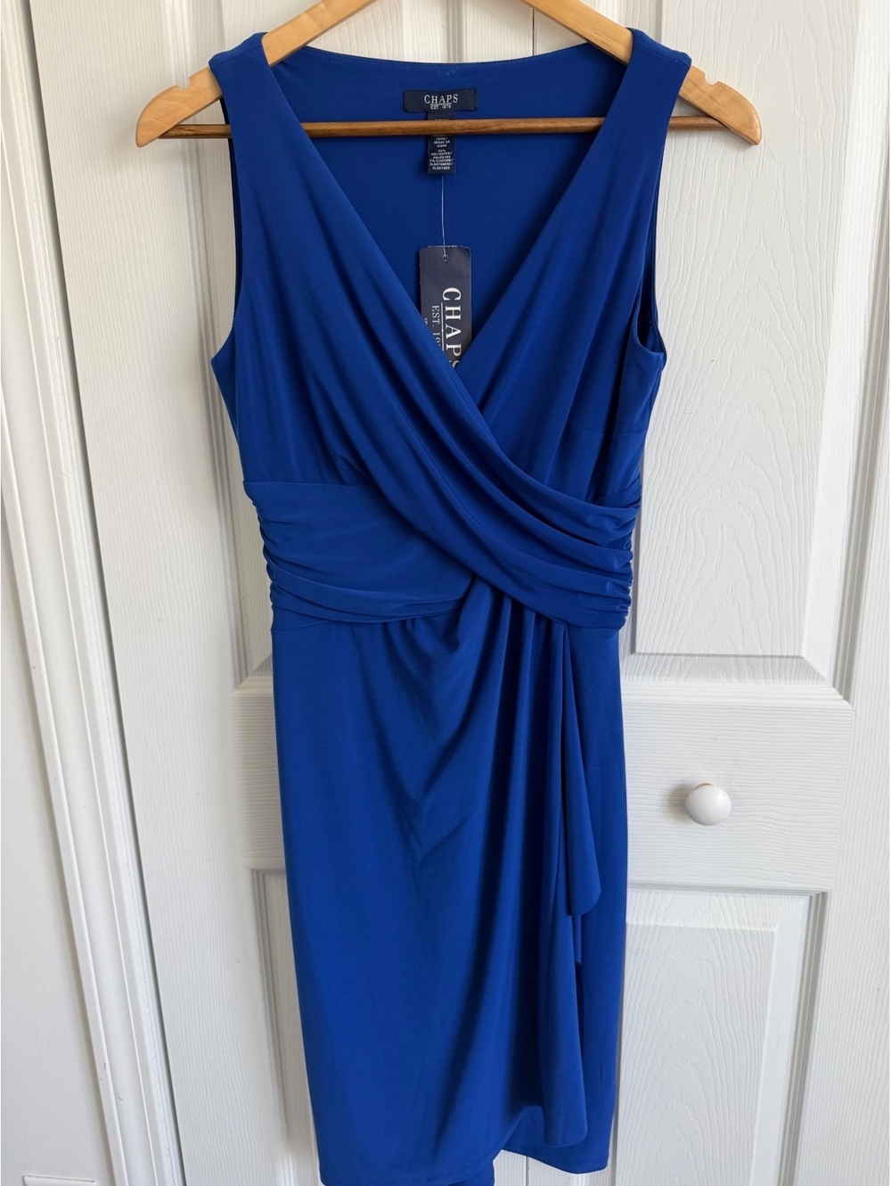 Chaps Women's Blue Sleeveless Wrap Dress Size Small Polyester Elastane